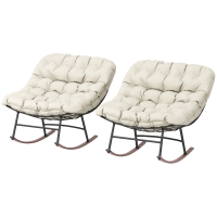 Outsunny Outdoor Rocking Chair Patio Set of 2, Oversized Rocking Papasan Chairs with Cushions for Garden Porch, 265 lbs., Beige
