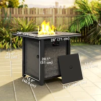 Outsunny Square Gas Fire Pit Table, Smokeless Firepit with Cover, Black(m-3)