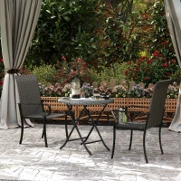 Outsunny Set of 2 Outdoor Wicker Dining Chairs with Armrest, Steel Frame, High Back and Deep Seating, Brown(m-10)