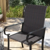 Outsunny Set of 2 Outdoor Wicker Dining Chairs with Armrest, Steel Frame, High Back and Deep Seating, Brown(m-8)