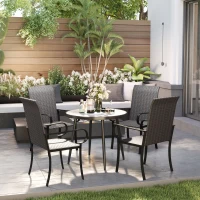 Outsunny Set of 4 Outdoor Wicker Dining Chairs with Armrest, Steel Frame, Highback and Deep Seating, Brown(m-10)