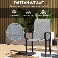 Outsunny Set of 4 Outdoor Wicker Dining Chairs with Armrest, Steel Frame, High Back and Deep Seating, Gray(m-4)