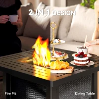 Outsunny Square Gas Fire Pit Table, Smokeless Firepit with Cover, Black(m-4)