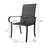 Outsunny Set of 2 Outdoor Wicker Dining Chairs with Armrest, Steel Frame, High Back and Deep Seating, Brown(m-3)
