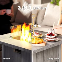 Outsunny 28" 50,000 BTU Gas Fire Pit Table with Cover and Glass Screen, Grey(m-4)