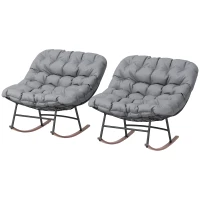 Outsunny Outdoor Rocking Chair Patio Set of 2, Oversized Rocking Papasan Chairs with Cushions for Garden Porch, 265 lbs., Gray(m-1)