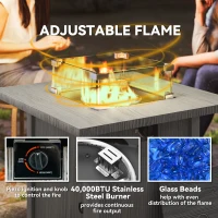 Outsunny 28" 50,000 BTU Gas Fire Pit Table with Cover and Glass Screen, Grey(m-5)