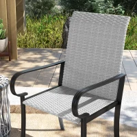 Outsunny Set of 4 Outdoor Wicker Dining Chairs with Armrest, Steel Frame, High Back and Deep Seating, Gray(m-8)