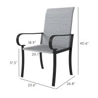 Outsunny Set of 4 Outdoor Wicker Dining Chairs with Armrest, Steel Frame, High Back and Deep Seating, Gray(m-3)