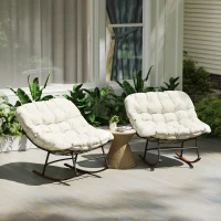 Outsunny Outdoor Rocking Chair Patio Set of 2, Oversized Rocking Papasan Chairs with Cushions for Garden Porch, 265 lbs., Beige(m-10)