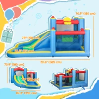 Qaba Bouncy Castle for Kids with 550W Blower, Water Slide, 2 Splash Pools, Basketball Hoop, Dart Board,12.6' x 9.5' x 5.9'(m-3)