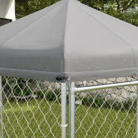 PawHut 6.9' x 6.1' x 7' Outdoor Dog Kennel Dog Run with Waterproof, UV Resistant Cover for Medium Large Sized Dogs, Silver(m-10)