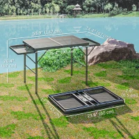Outsunny 4.5ft Folding Grill Table, Height Adjustable Camping Table w/ Wing Panels, Metal Portable Picnic Table w/ Mesh Desktop(m-3)