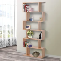 HOMCOM 76" 6-Tier Geometric Wooden Bookcase S Shaped Storage Display Bookshelf Modern shelf Open Concept Living Room Home Office Furniture, Maple(m-13)