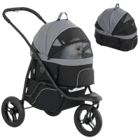 PawHut 3 in 1 Pet Jogging Stroller for Small Dogs and Cats with Detachable Carrier, Storage Basket, Gray(m-11)