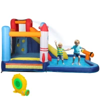 Qaba 5 in 1 Inflatable Bounce House, Water Slide with 550W Blower, Splash Pool, Trampoline, Climbing Wall, Cannon(m-1)
