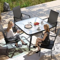 Outsunny Set of 4 Outdoor Wicker Dining Chairs with Armrest, Steel Frame, Highback and Deep Seating, Brown(m-7)