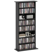 HOMCOM 8-Tier DVD Shelf with 6 Adjustable Shelves, Slim CD Shelf, Holds 360 CDs, 185 DVDs or 185 Blu-rays, Black(m-11)