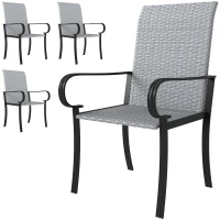 Outsunny Set of 4 Outdoor Wicker Dining Chairs with Armrest, Steel Frame, High Back and Deep Seating, Gray(m-1)
