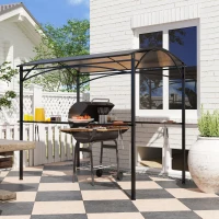 Outsunny 8' x 5' Hardtop Grill Gazebo, Outdoor BBQ Gazebo with PC Board Roof, BBQ Canopy Gazebo with 2 Side Shelves and 10 Hooks(m-8)