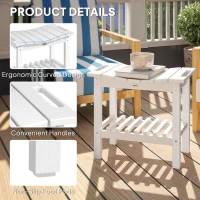 Outsunny HDPE Shower Bench, Waterproof Shower Stool with Handle, Storage Shelf, Non-Slip Pads for Indoor Outdoor, White(m-6)