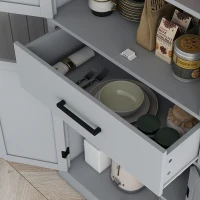 HOMCOM 72" Kitchen Storage Cabinet, Farmhouse Kitchen Pantry Cabinet with 4 Barn Doors, Drawer, Adjustable Shelves, Grey(m-10)