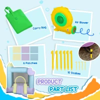 Qaba Inflatable Bounce House with Air Blower, Slide, Stakes, Repair Patches, Storage Bag, for Kids Ages 3-8, 98" x 65" x 79"(m-8)