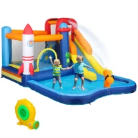 Qaba 5 in 1 Inflatable Bouncy Castle for Kids with 550W Blower, Splash Pool, Jumping Area, Climbing Wall, Cannon(m-11)