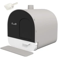 PawHut Cat Litter Box with Lid, Removable Tray, Scoop, Filter, Light Grey(m-2)