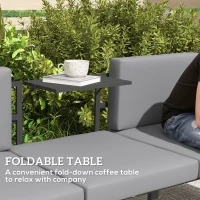 Outsunny 3-in-1 3-Seater Outdoor Sofa, Lounge Chair with 5-Position Adjustable Back, Patio Loveseat with Folding Table, Grey(m-6)
