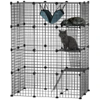 PawHut 4-Tier DIY Large Cat Cage with Hammock, Platforms, Ramps, Accessories for 1-3 Cats, Indoor Use, Black(m-11)