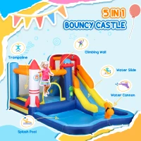 Qaba 5 in 1 Inflatable Bouncy Castle for Kids with 550W Blower, Splash Pool, Jumping Area, Climbing Wall, Cannon(m-4)
