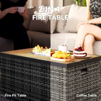 Outsunny 32" Propane Fire Pit Table 40,000 BTU Rattan Outdoor Gas Fire Table with Hideaway Propane Tank Holder, Waterproof Cover(m-4)