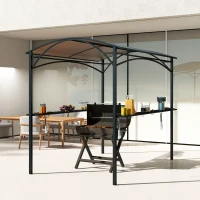 Outsunny 8' x 5' Hardtop Grill Gazebo, Outdoor BBQ Gazebo with PC Board Roof, BBQ Canopy Gazebo with 2 Side Shelves and 10 Hooks(m-10)