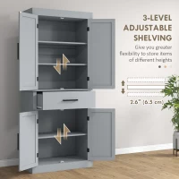 HOMCOM 72" Kitchen Storage Cabinet, Farmhouse Kitchen Pantry Cabinet with 4 Barn Doors, Drawer, Adjustable Shelves, Grey(m-6)
