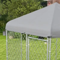 PawHut 9.2' x 8' x 7.7' Outdoor Dog Kennel Dog Run with Waterproof, UV Resistant Cover for Medium Large Sized Dogs, Silver(m-10)