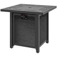 Outsunny Square Gas Fire Pit Table, Smokeless Firepit with Cover, Black(m-2)