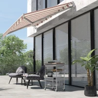 Outsunny 10' x 8' Manual Retractable Awning, Sun Shade Shelter Canopy, with Aluminum Frame and UV Protection for Patio Deck Yard Window Door, Red Stripe(m-11)