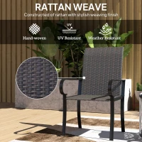 Outsunny Set of 4 Outdoor Wicker Dining Chairs with Armrest, Steel Frame, Highback and Deep Seating, Brown(m-4)