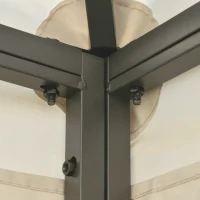 Outsunny 12' x 10' Outdoor Patio Gazebo Canopy with Double Tier Roof, Removable Mesh Sidewalls, Triangular Display Shelves, Beige(m-9)