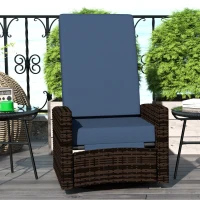 Outsunny Outdoor Rattan Wicker Lounge Chair with Footrest & Soft Cushion for Patio, Garden, Backyard, Dark Blue(m-9)