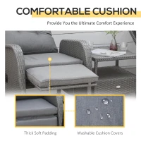 Outsunny 3 Pieces Patio Wicker Bistro Set, PE Rattan Coffee Table & Adjustable Recline Chairs Furniture Set with Cushions and Wood Grain Plastic Top, Grey(m-5)