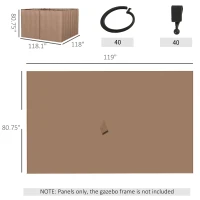 Outsunny 9.84' x 9.84' Gazebo Sidewall Set with Hooks/C-Rings, Brown(m-3)