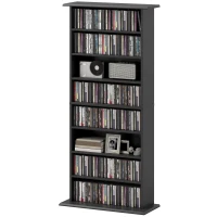 HOMCOM 8-Tier DVD Shelf with 6 Adjustable Shelves, Slim CD Shelf, Holds 360 CDs, 185 DVDs or 185 Blu-rays, Black(m-2)