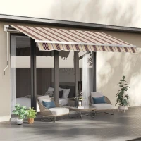 Outsunny 10' x 8' Manual Retractable Awning, Sun Shade Shelter Canopy, with Aluminum Frame and UV Protection for Patio Deck Yard Window Door, Red Stripe(m-8)