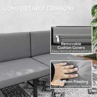 Outsunny 3-in-1 3-Seater Outdoor Sofa, Lounge Chair with 5-Position Adjustable Back, Patio Loveseat with Folding Table, Grey(m-7)