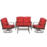 Outsunny 4 PCS Patio PE Rattan Wicker Sofa Set Outdoor Conversation Furniture w/ Two Tier Tea Table & Cushions, Red(m-2)
