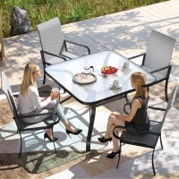 Outsunny Set of 4 Outdoor Wicker Dining Chairs with Armrest, Steel Frame, High Back and Deep Seating, Gray(m-7)