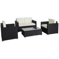 Outsunny 4 Pieces Sectional Patio Furniture Set, Rattan Wicker Patio Chairs Outdoor Coffee Set with Cushions, Cream White(m-2)