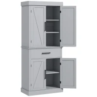HOMCOM 72" Kitchen Storage Cabinet, Farmhouse Kitchen Pantry Cabinet with 4 Barn Doors, Drawer, Adjustable Shelves, Grey(m-2)